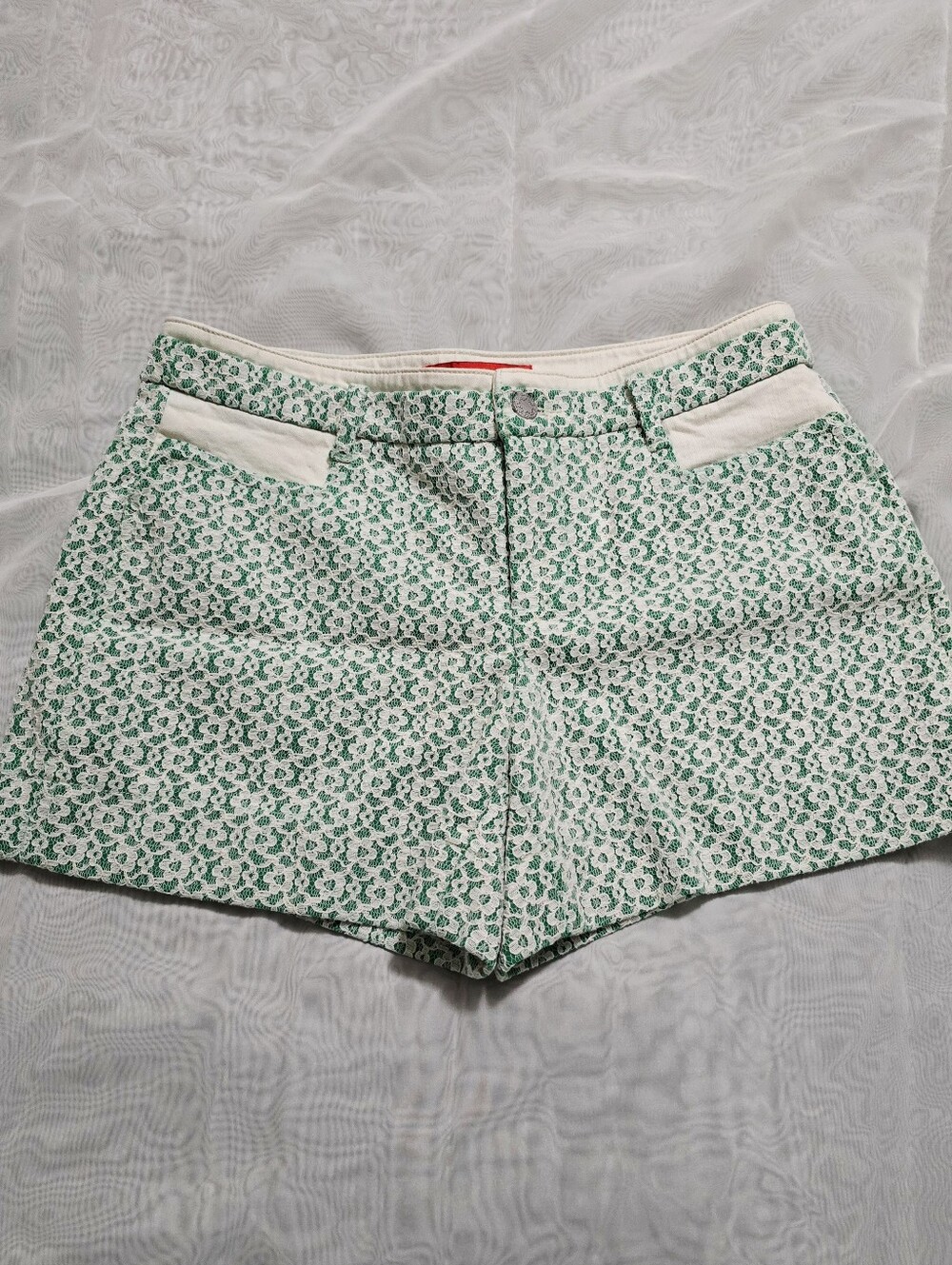 Anthropologie Cartonnier Rose Point Lace Overlay Green White Shorts